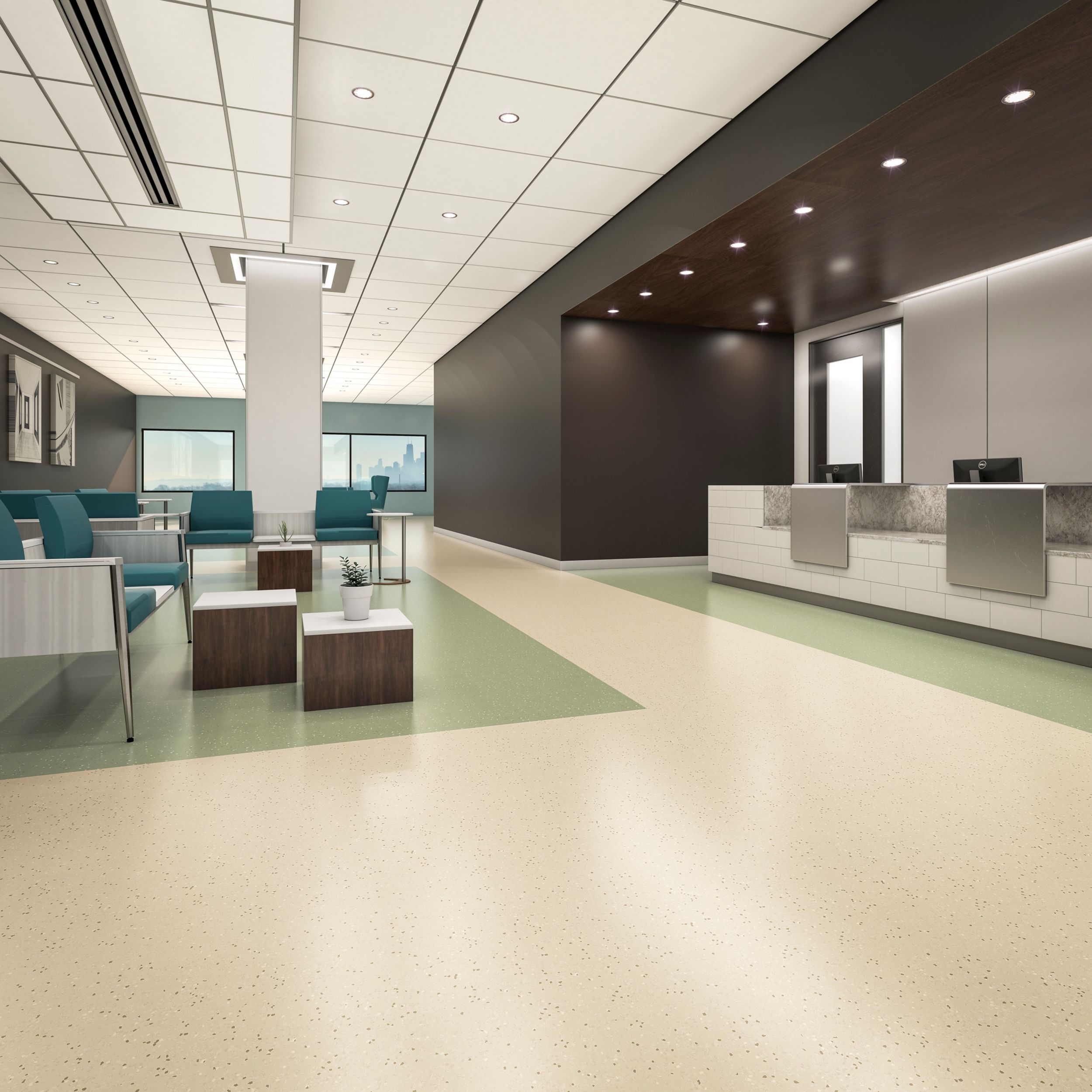 noraplan signa-environcare rubber flooring in reception and waiting area image number 6